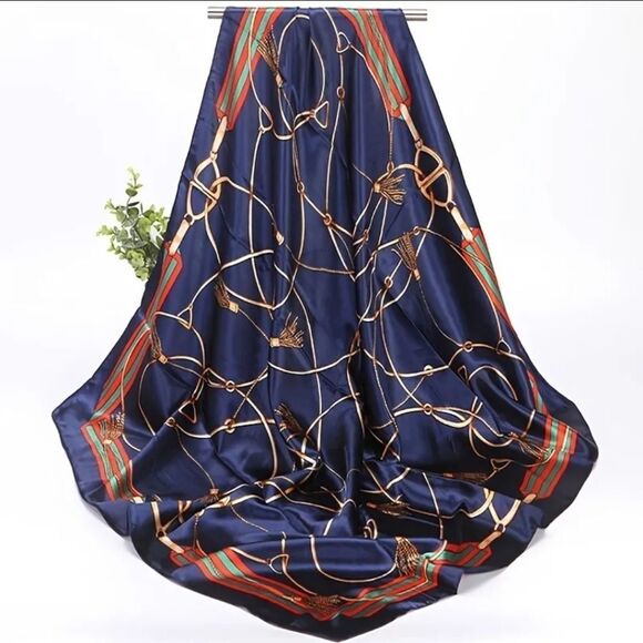 Blue Nautical luxury satin scarf head wrap Scarf - Picture 1 of 3